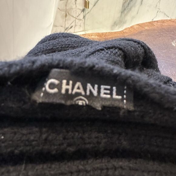 Chanel Vintage 86” Cashmere Knit Scarf Black Fringe Beaded Embellished Wrap RARE - Picture 9 of 9